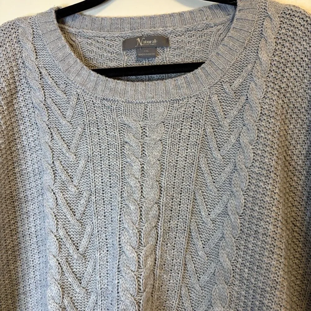 Natural Reflections Gray Cable-Knit Crewneck Pullover Sweater Women’s XXL